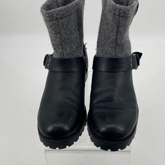 Woolrich Leather Baltimore Harness Wool Booties Double Buckles Lug Sole Grey 6.5 - Picture 2 of 12